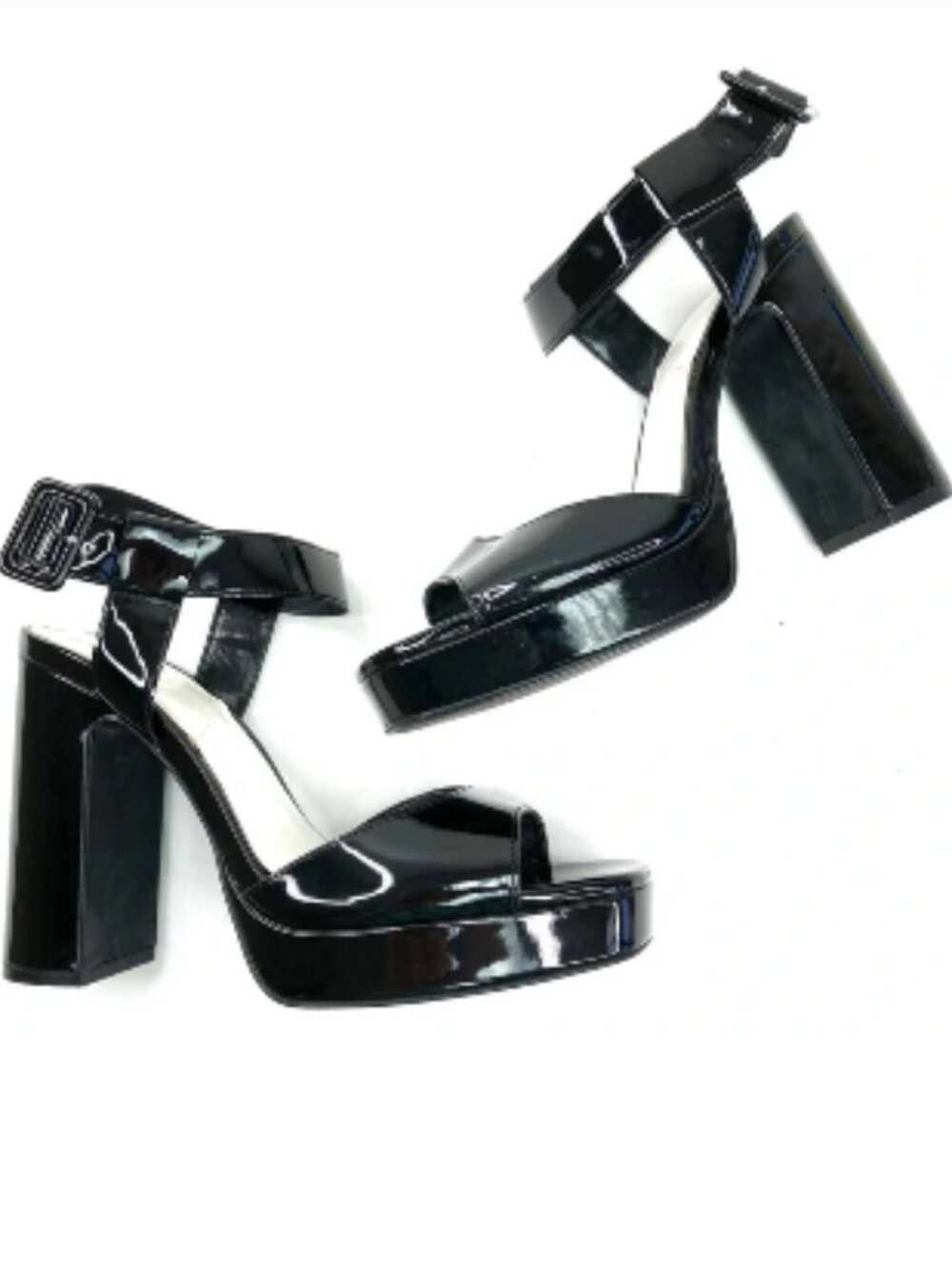 BNWT ZARA jet black patent leather sashay platform heel sandal (10)